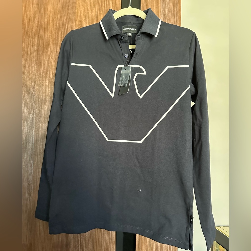 Emporio Armani Long Sleeve Black Polo Shirt